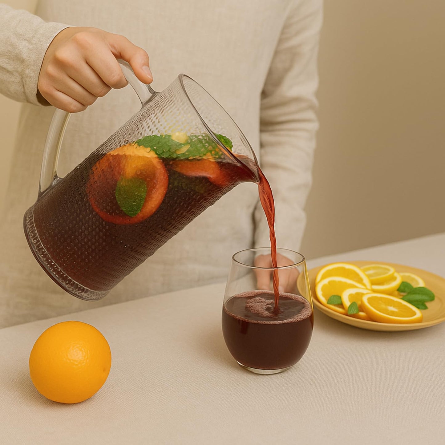 Bombay Hobnail Glass Pitcher for Juice and Lemonade | 32 oz