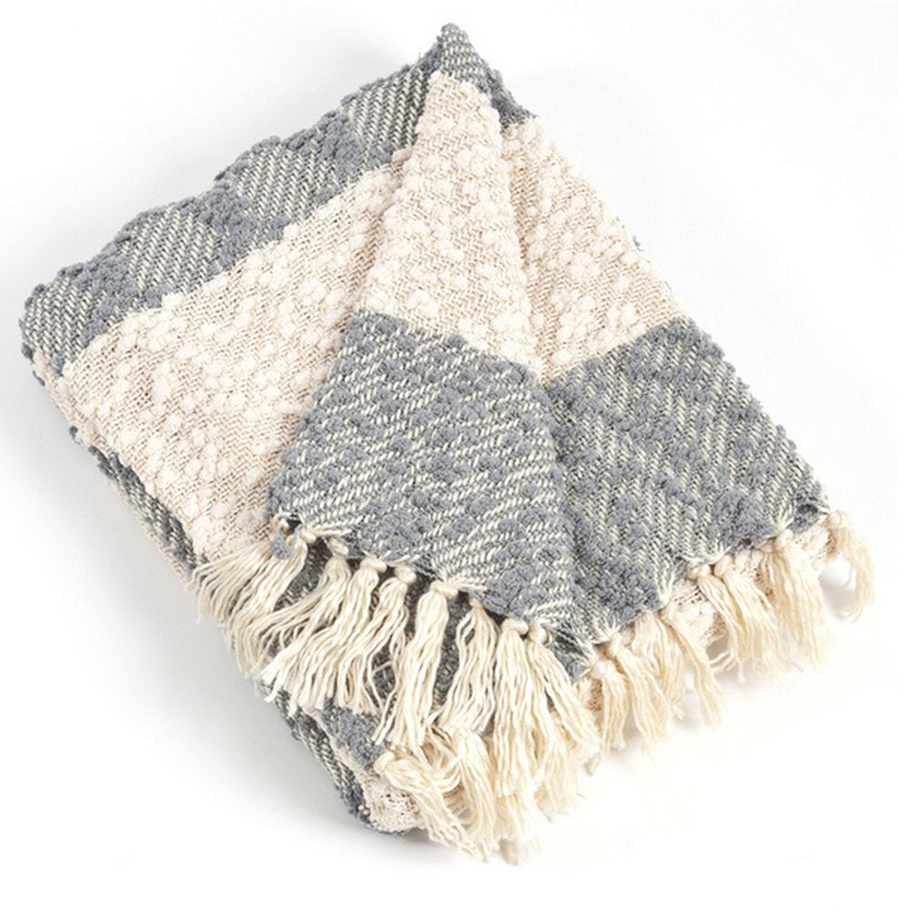 Fennco Styles Nubby Design Striped Throw Blanket with Tassel 50" W X 60" L - Grey Woven Blanket for Home, Couch, Bedroom, Living Room Decor and Housewarming, Holiday, Birthday Gift