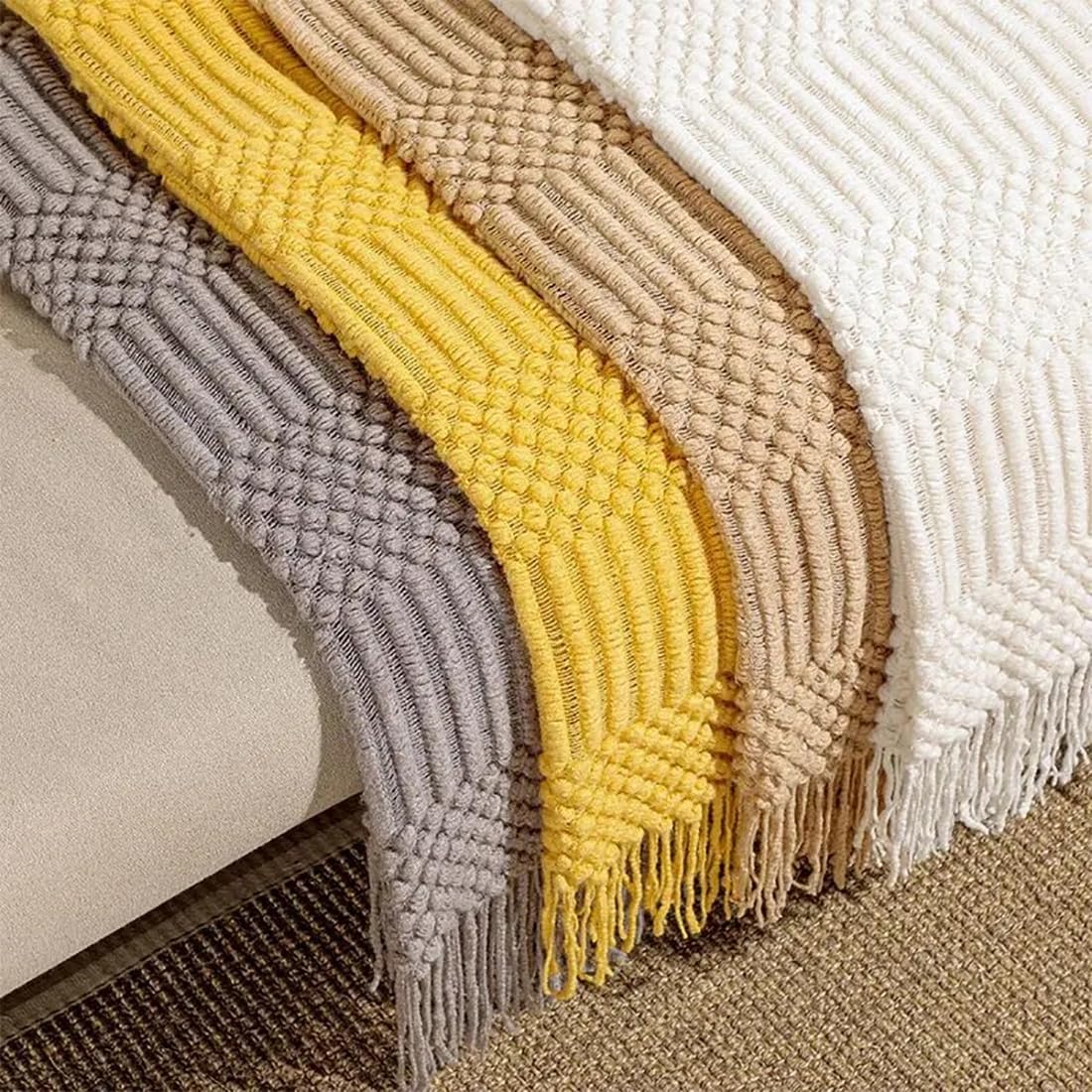 Fennco Styles Striped Knit Solid Fringe Throw Blanket 50" W x 60" L - Navy Blue Soft Textured Light Weight Blanket for Sofa, Couch, Living Room and Bedroom Décor