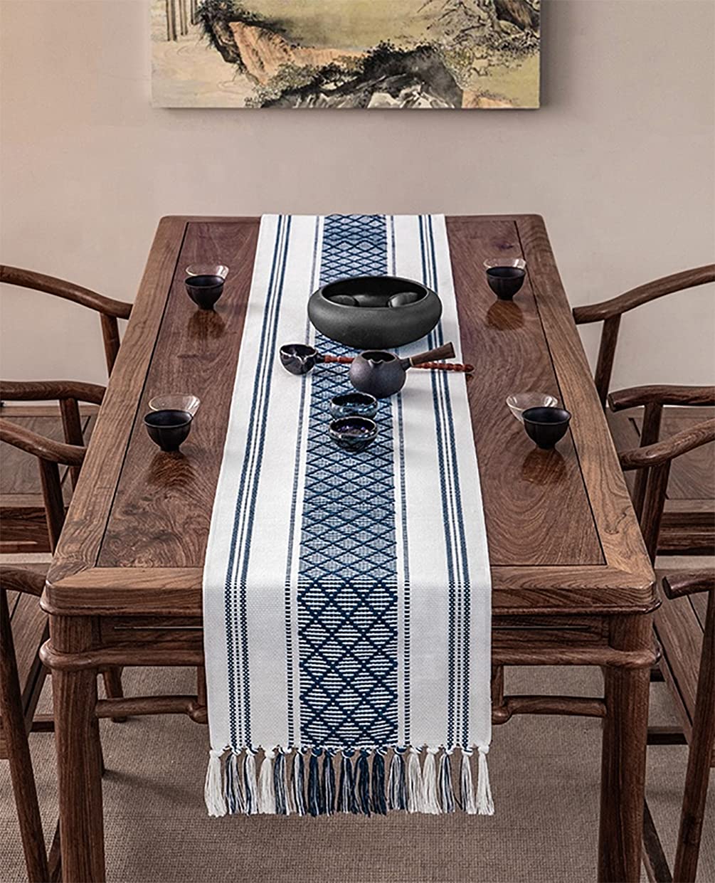 Fennco Styles Diamond Stitch Design Cotton Blend Placemats 14" W x 19" L, Set of 4 - Black Geometric Woven Table Mats for Boho Décor, Home, Dining Table, Banquets, Family Gatherings, Special Occasion