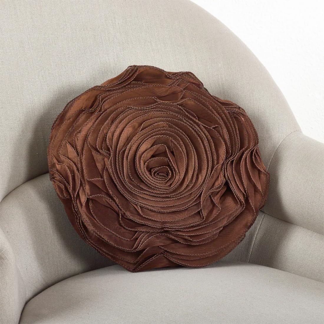 Fennco Styles Hayley Rose Chiffon Flower Decorative Filled Throw Pillow 13-Inch Round