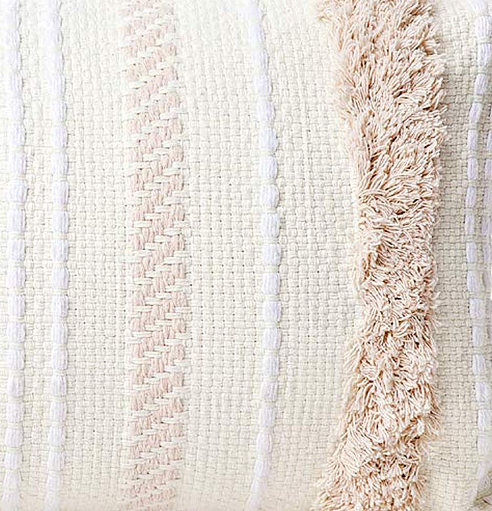 Fennco Styles Handmade Tufted Woven Tassel Decorative Throw Pillow Cover 20" W x 20" L - White Boho Cushion Case for Home, Couch, Living Room, Bedroom, Office Décor