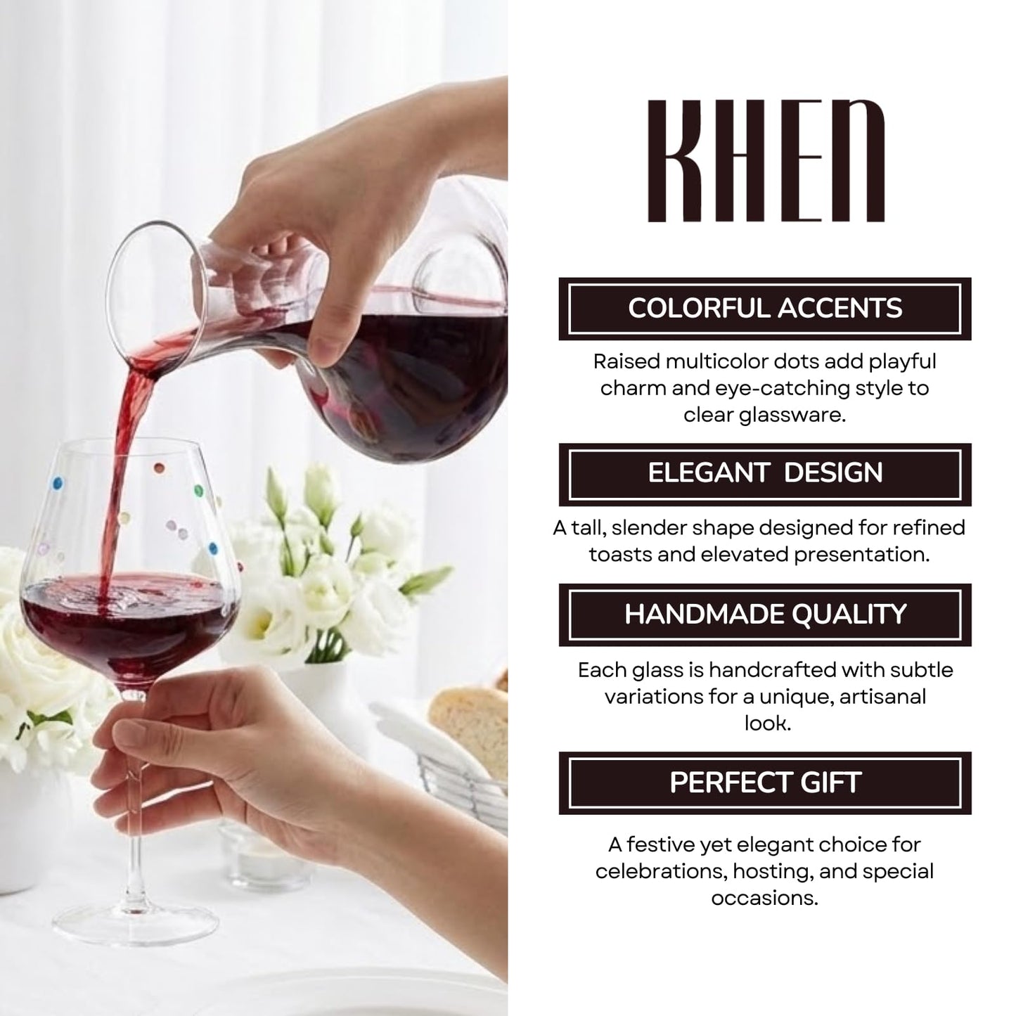 Confetti Stemmed Wine Glasses Set of 2, 20oz Multicolor Clear Glass 20oz