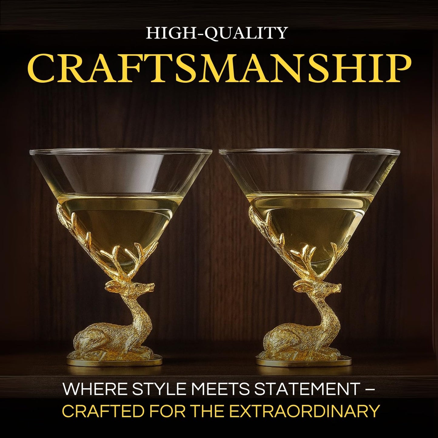 Stag Antler Cocktail Glasses Set of 2 Gold Deer Design Elegant Animal Inspired Barware