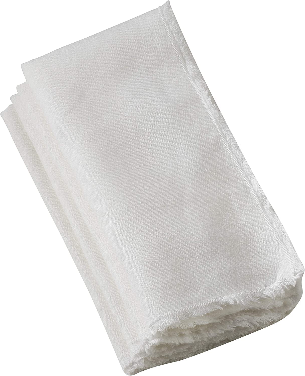Fennco Styles Classic Stonewashed with Fringe Border 100% Linen Cloth Napkins 20" W X 20" L, Set of 4 – Soft Dinner Napkins for Banquet, Wedding, Special Events and Home Décor