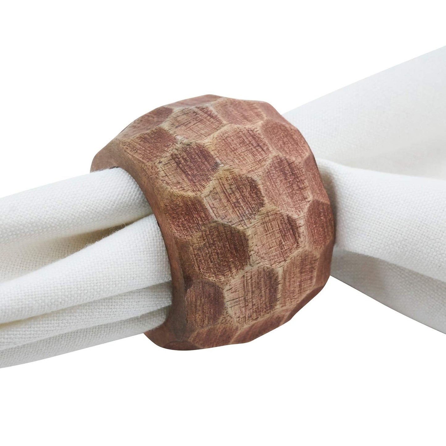 Fennco Styles Chunky Mango Wood Napkin Rings, Set of 4 - Coffee Texture Decorative Napkin Holders for Home, Dining Room, Banquet, Family Gathering, Holiday and Special Occasion
