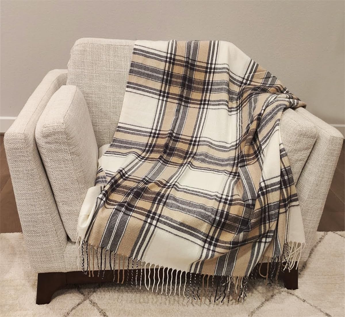Fennco Styles Classic Plaid Pattern Fringe Throw Blanket 50" W x 60" L - Rustic Cozy Blanket for Home, Couch, Bedroom, Living Room, Office, and Holiday Décor