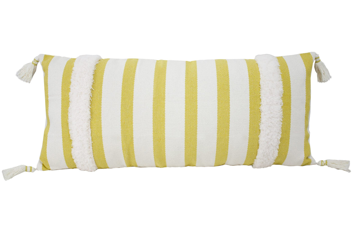 Fennco Styles Handcrafted Tufted Striped Tassel Decorative Lumbar Throw Pillow Cover 14" W x 32" L - Cushion Case for Home, Couch, Living Room, Bedroom, Office Décor
