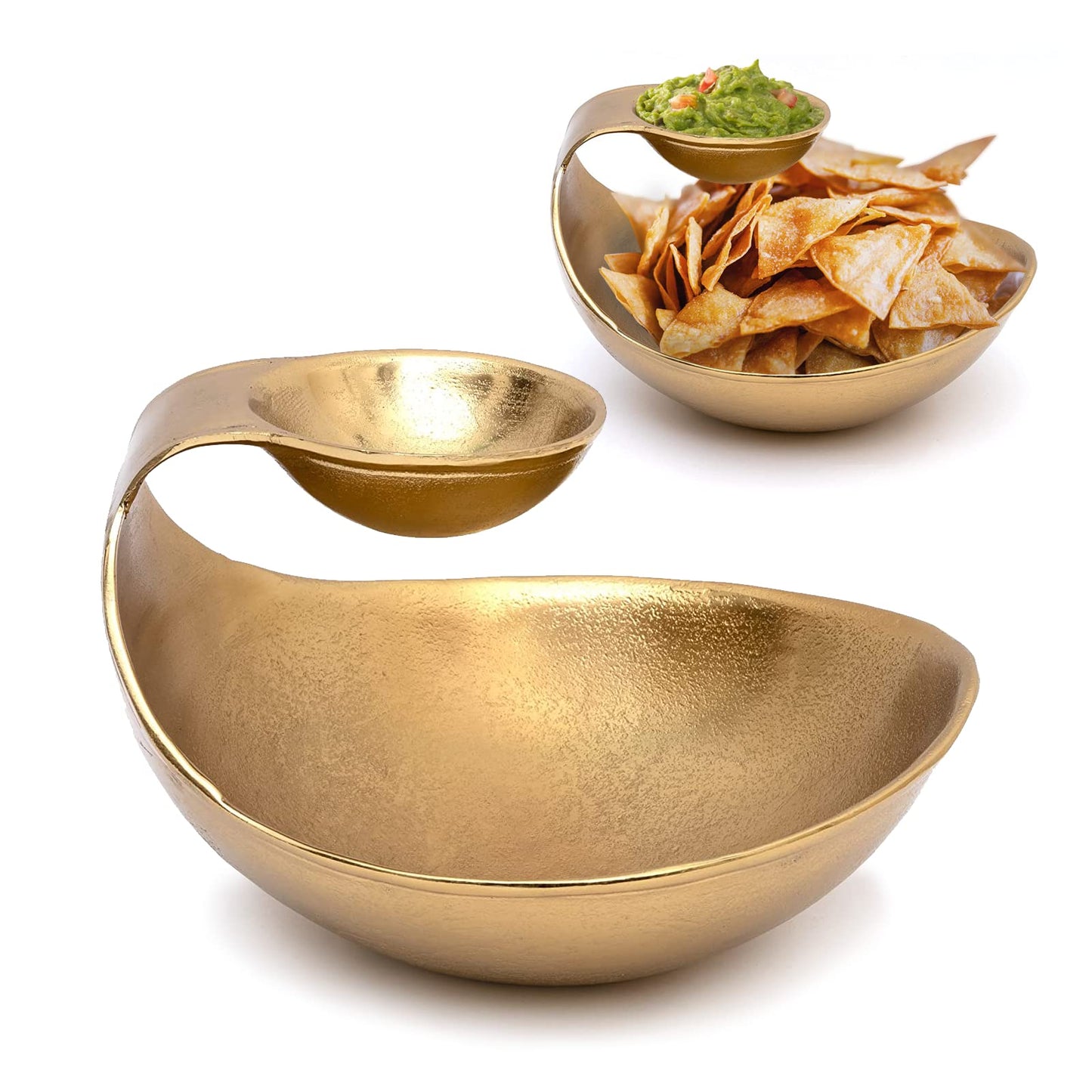 Chip and Dip Serving Bowl Gold Brass Tiered Snack, Candy & Salad Bowl