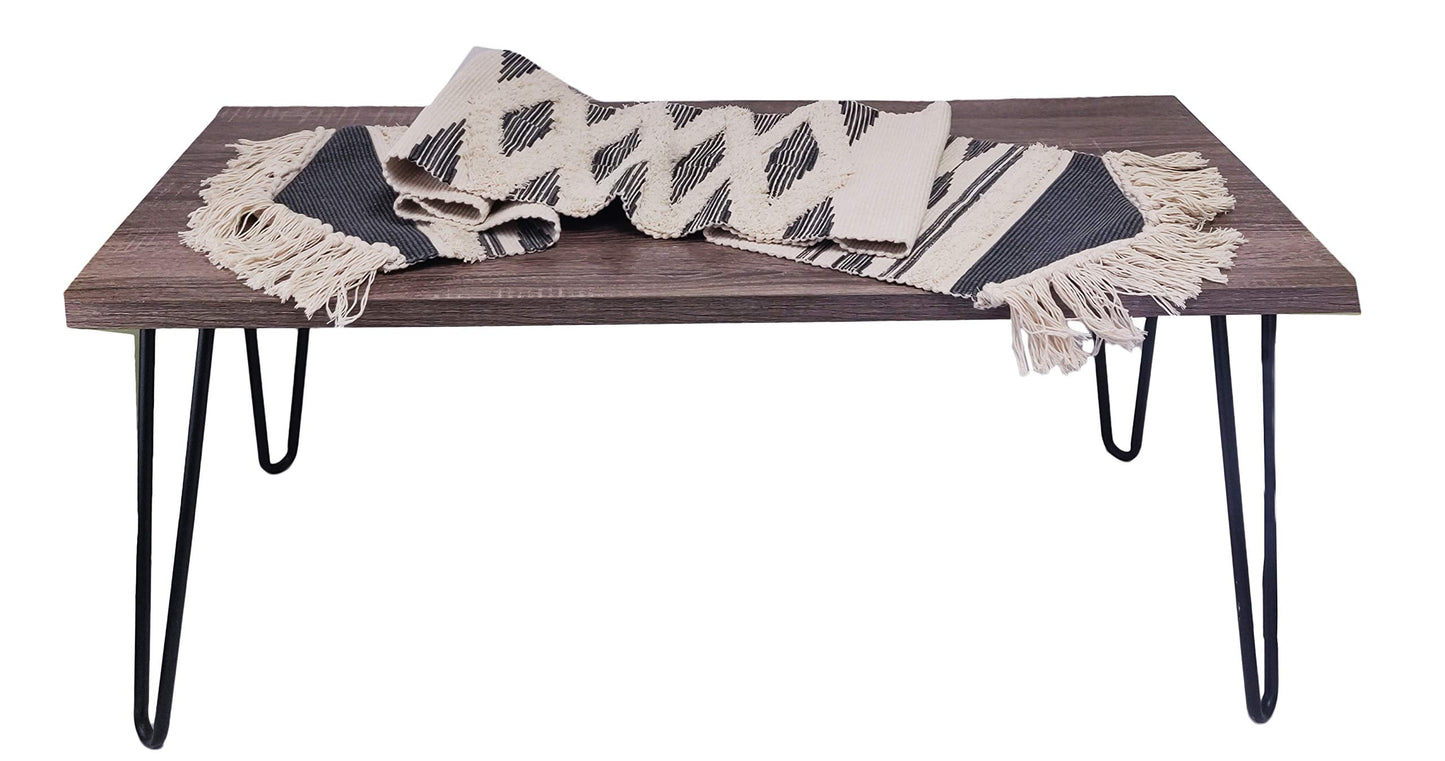 Fennco Styles Geometric Design Canvas Cotton Table Runner with Tassels – 14”W x 71”L Table Cover for Home Décor, Dining Table, Banquets, Holidays and Special Occasions