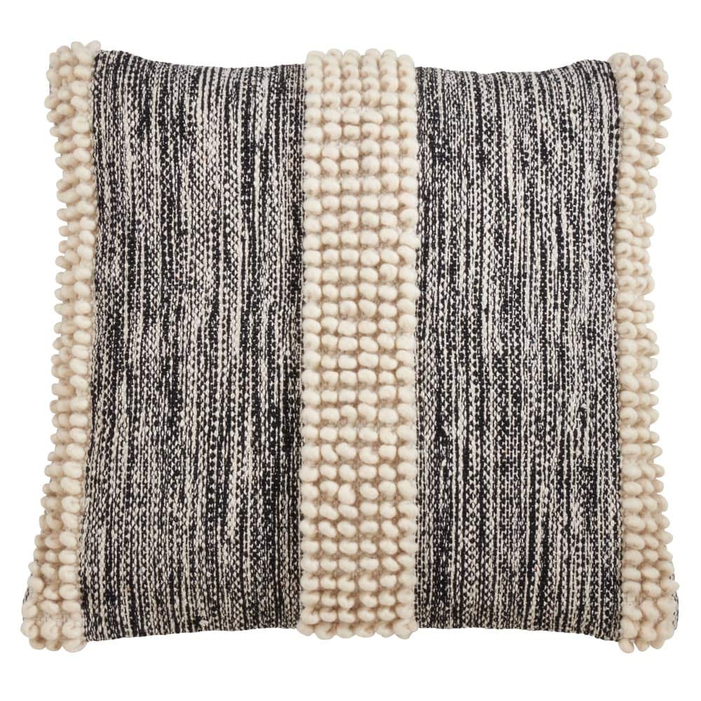 Fennco Styles Pom Pom Striped Cotton-Wool Decorative Throw Pillow – Luxury Textured Cushion for Couch, Sofa, Bedroom, Office and Living Room Décor