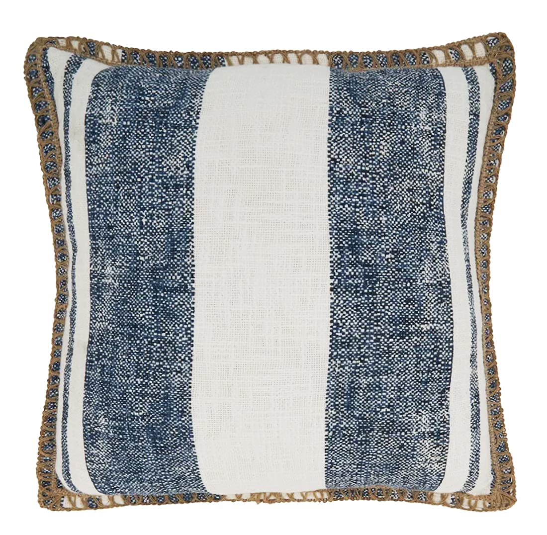 Fennco Styles Striped Whipstitch Cotton Jute Decorative Throw Pillow 18" W x 18" L - Woven Cushion for Home, Couch, Office, Bedroom and Living Room Décor