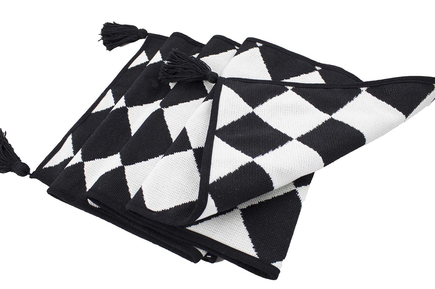 Fennco Styles Black and White Checker Woven Table Runner - 14 x 71 Inch Check Runner Table Centerpiece for Dining Home Decor, Indoor Parties, Holiday Events Tassel Table Runner
