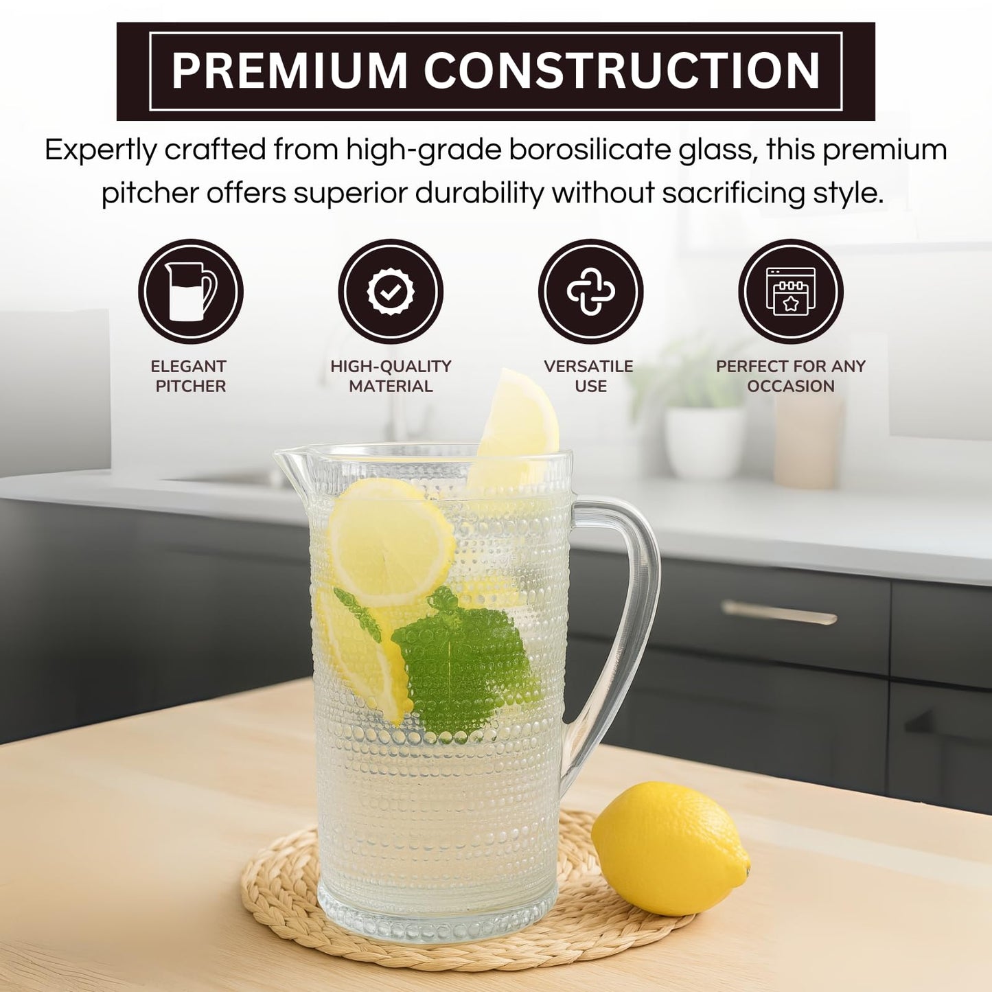 Bombay Hobnail Glass Pitcher for Juice and Lemonade | 32 oz