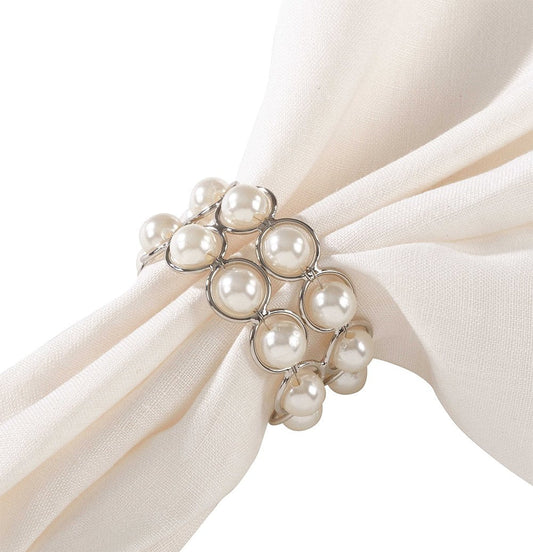 Fennco Styles Faux Pearl Beaded Decorative Napkin Ring - Set of 4
