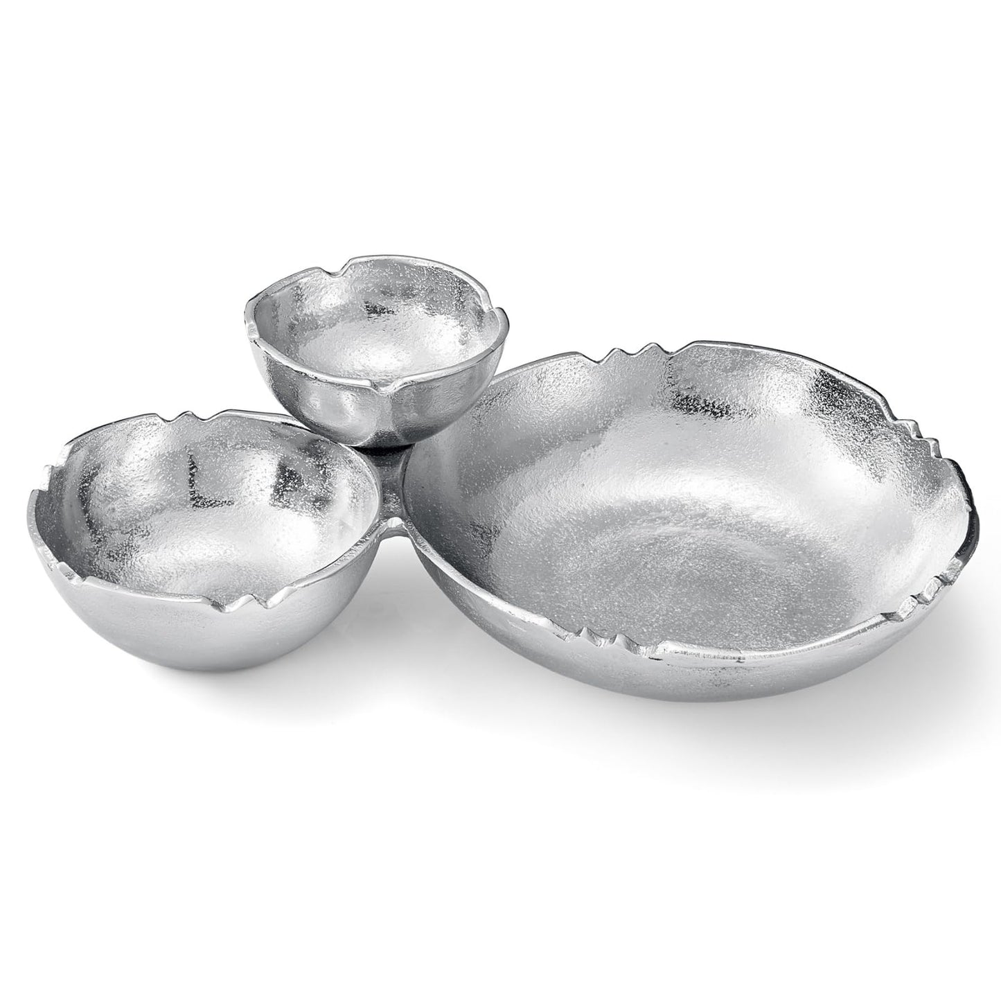 3 Cluster Decorative Bowls Bright Silver Snack Tray Bowl Chip