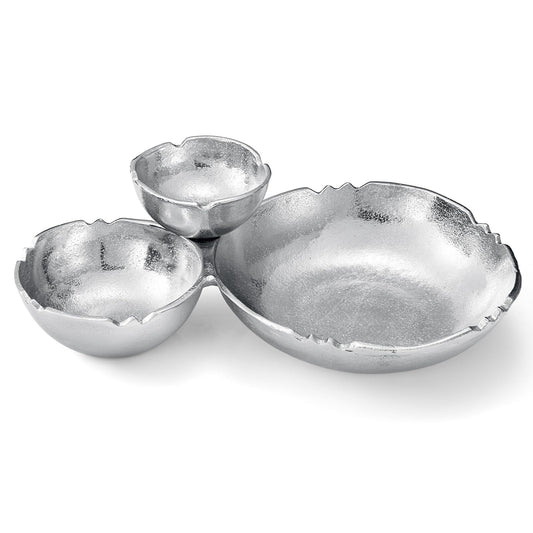 3 Cluster Decorative Bowls Bright Silver Snack Tray Bowl Chip