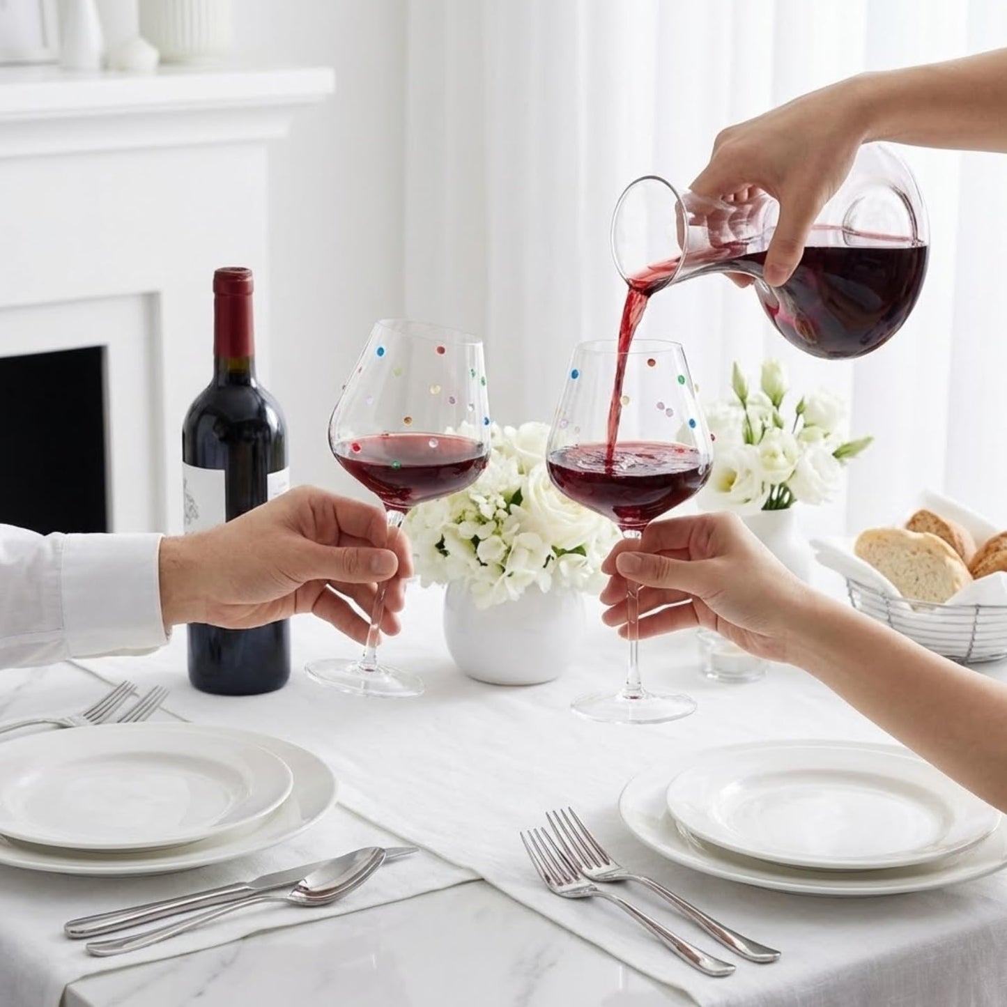 Confetti Stemmed Wine Glasses Set of 2, 20oz Multicolor Clear Glass 20oz