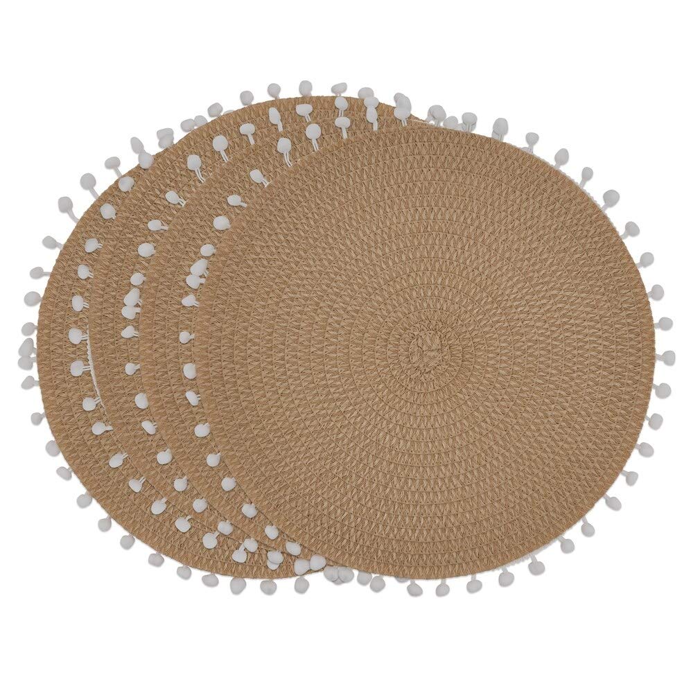 Fennco Styles Pom Pom Textured Placemats 15 Inches Round, Set of 4 – Modern Traycloth Table Mats for Home, Dining Room Décor, Banquets, Indoor & Outdoor and Special Events