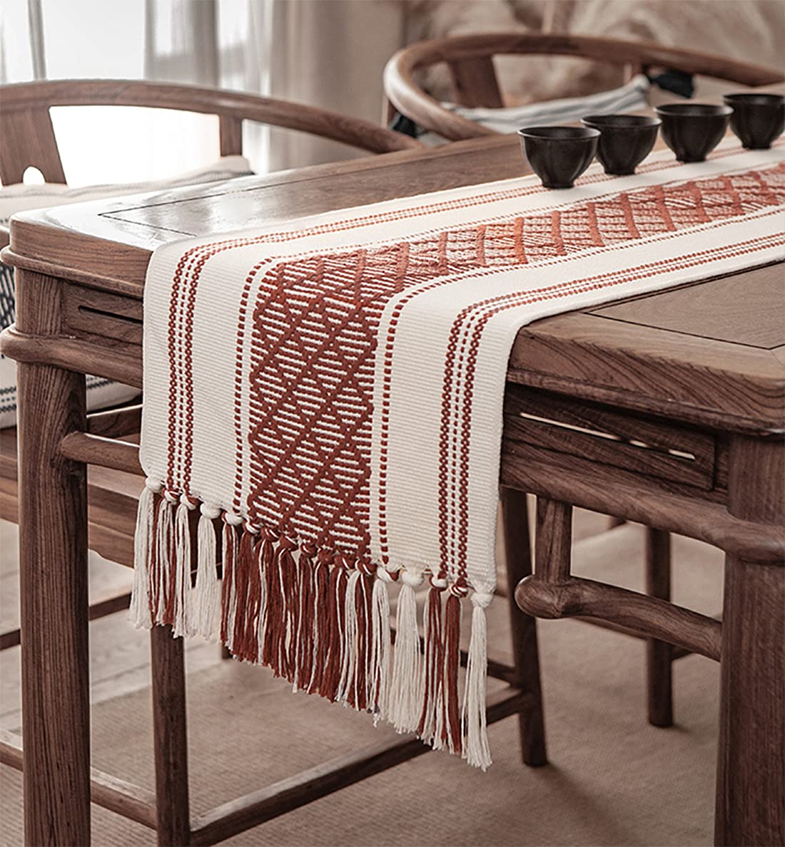 Fennco Styles Diamond Stitch Design Cotton Blend Placemats 14" W x 19" L, Set of 4 - Black Geometric Woven Table Mats for Boho Décor, Home, Dining Table, Banquets, Family Gatherings, Special Occasion