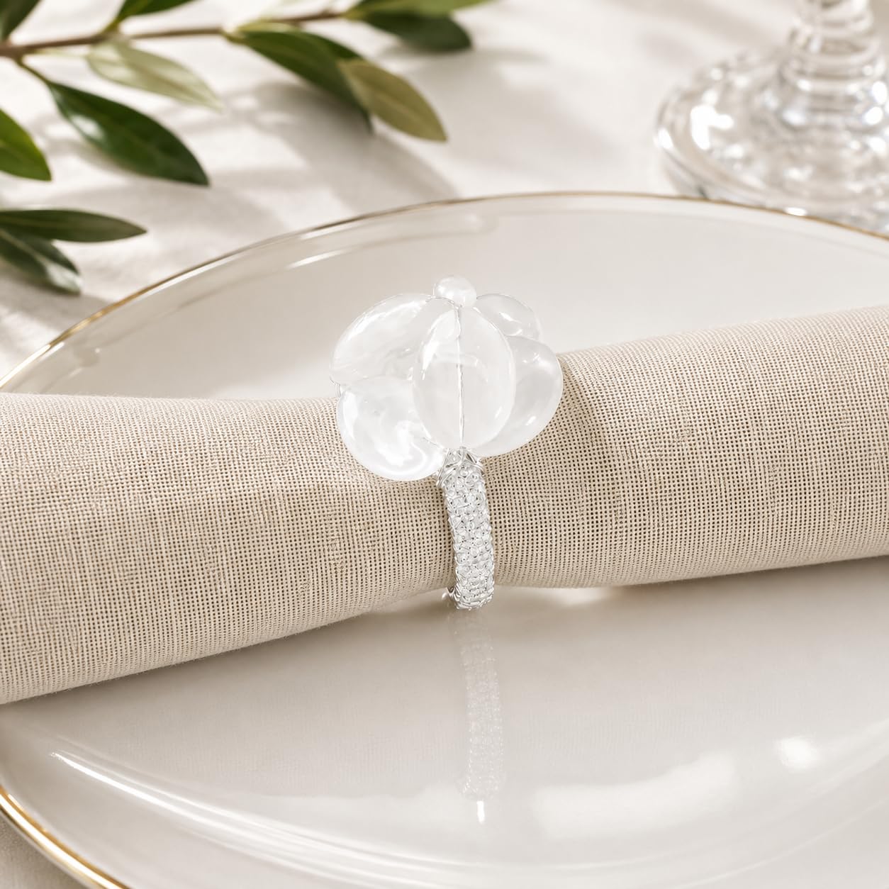 Fennco Styles Brown Gemstone Beaded Napkin Rings, Set of 4 - Handmade Decorative Napkin Holders for Elegant Table Decor, Weddings, Holiday Dining & Everyday Entertaining