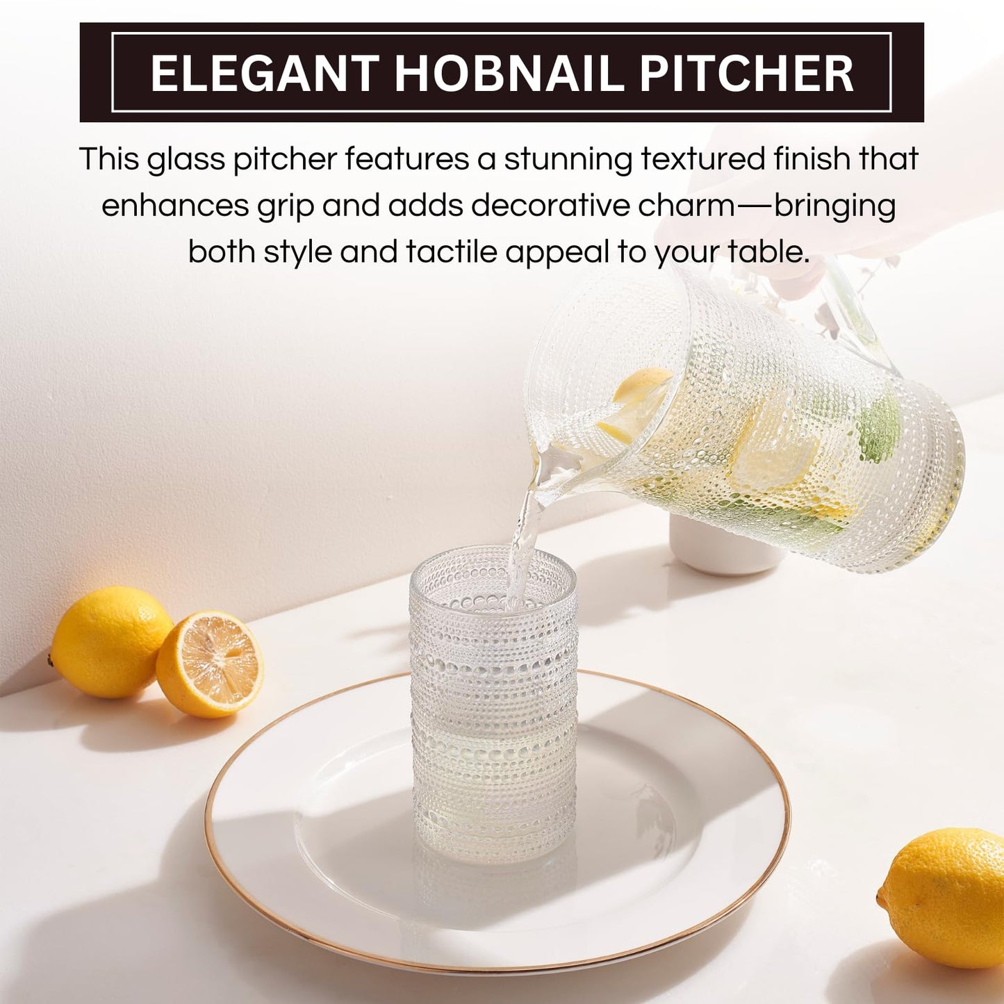 Bombay Hobnail Glass Pitcher for Juice and Lemonade | 32 oz