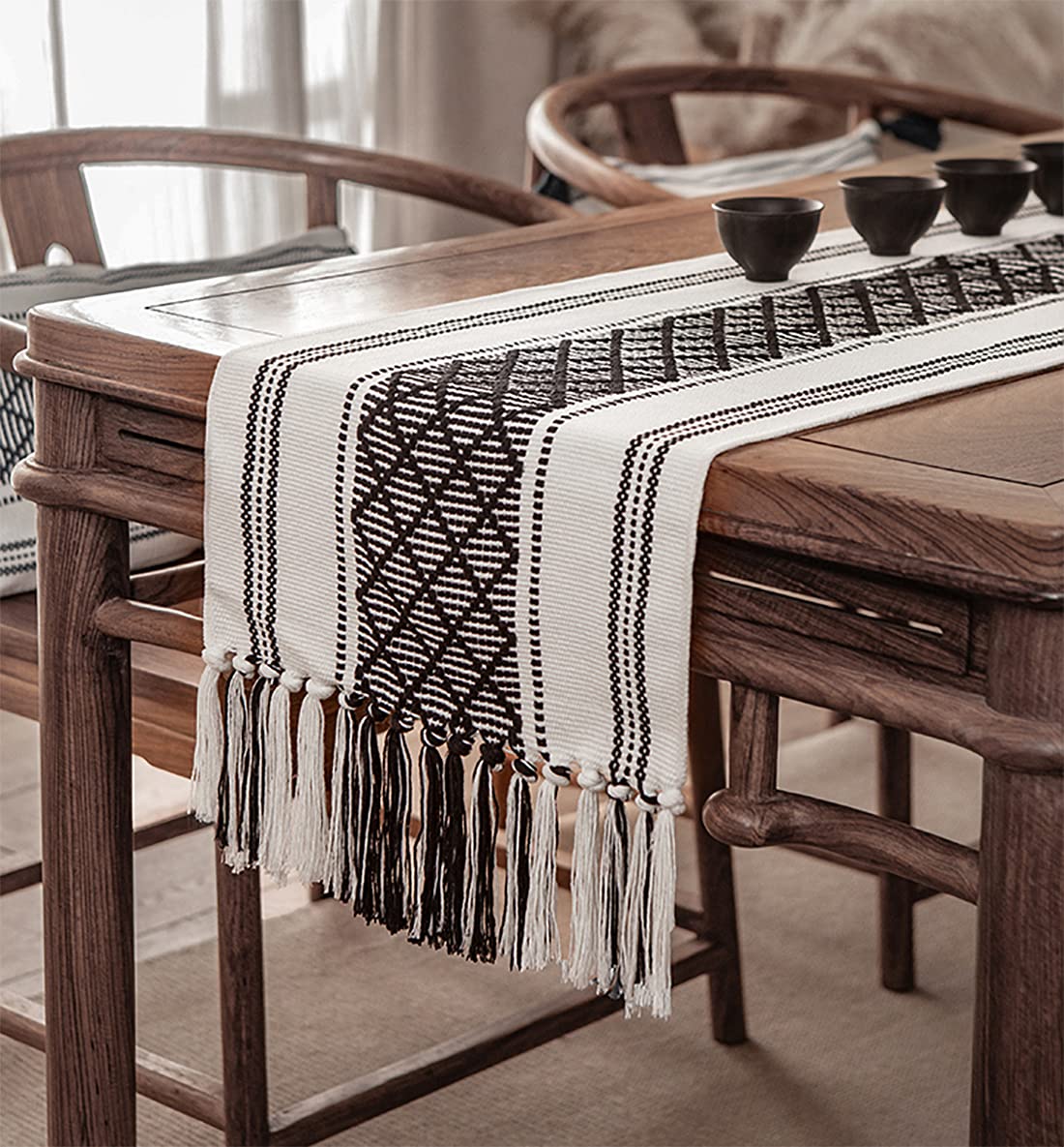 Fennco Styles Diamond Stitch Design Cotton Blend Placemats 14" W x 19" L, Set of 4 - Black Geometric Woven Table Mats for Boho Décor, Home, Dining Table, Banquets, Family Gatherings, Special Occasion