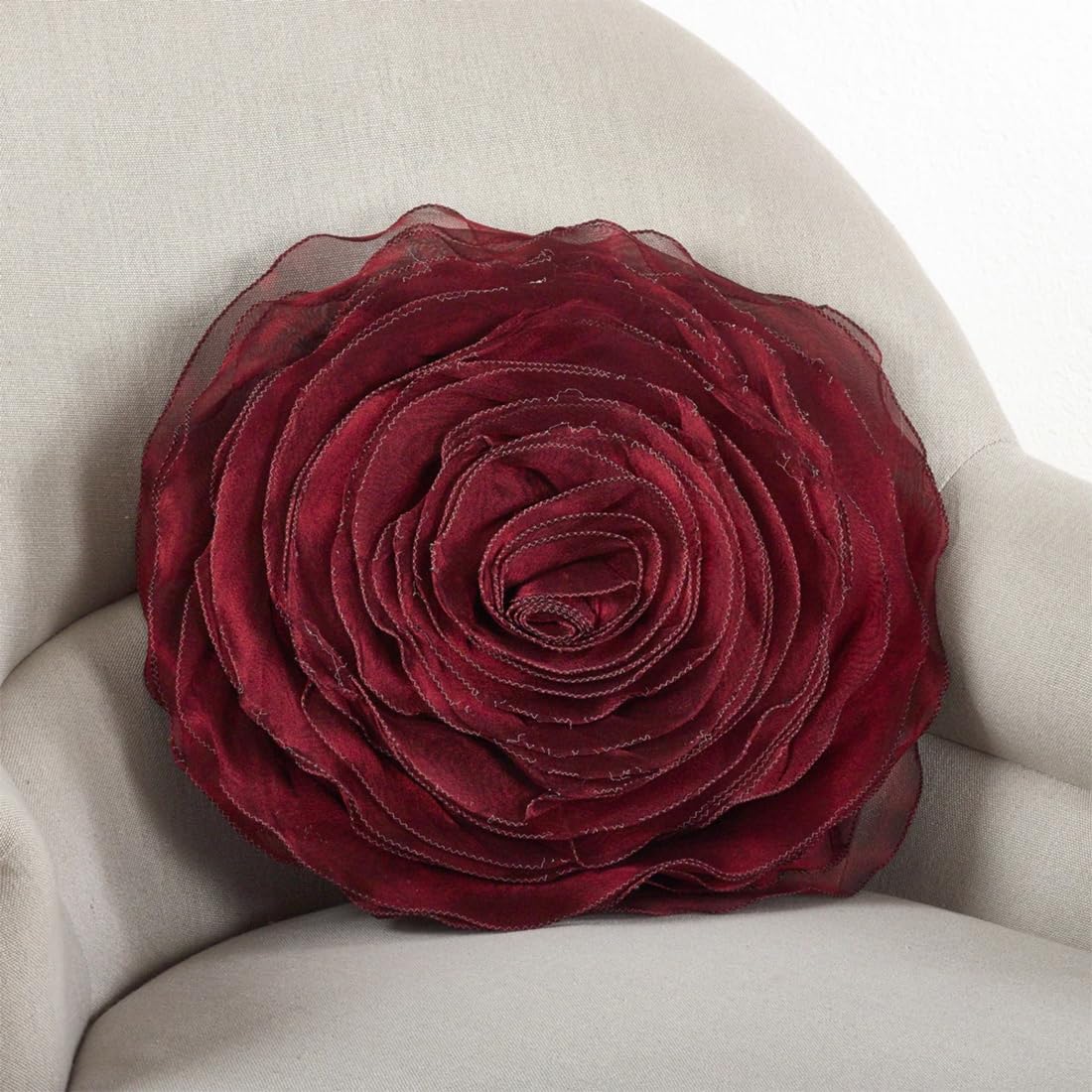 Fennco Styles Hayley Rose Chiffon Flower Decorative Filled Throw Pillow 13-Inch Round