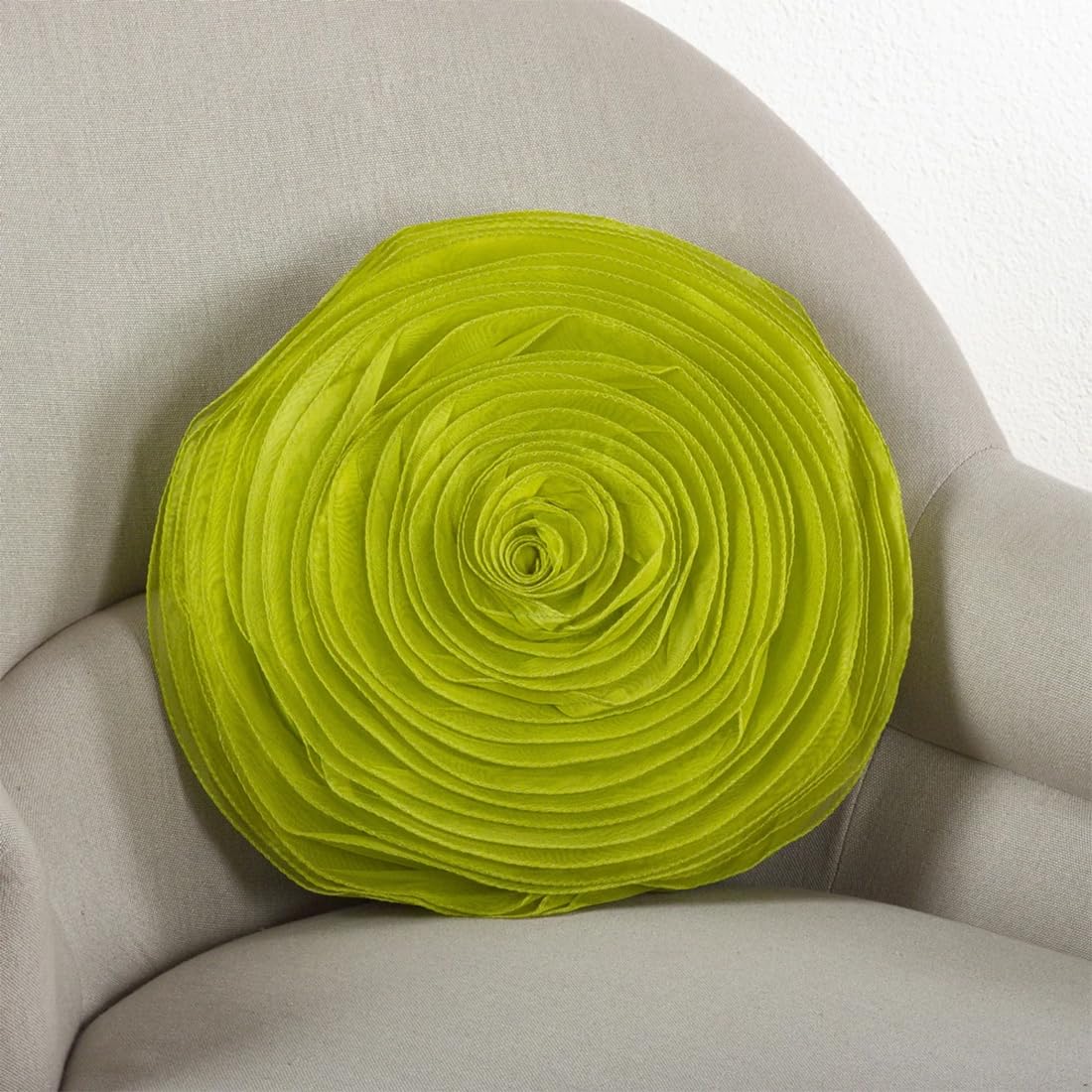 Fennco Styles Hayley Rose Chiffon Flower Decorative Filled Throw Pillow 13-Inch Round