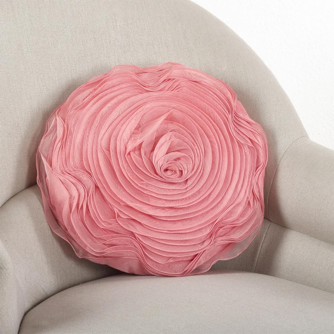 Fennco Styles Hayley Rose Chiffon Flower Decorative Filled Throw Pillow 13-Inch Round