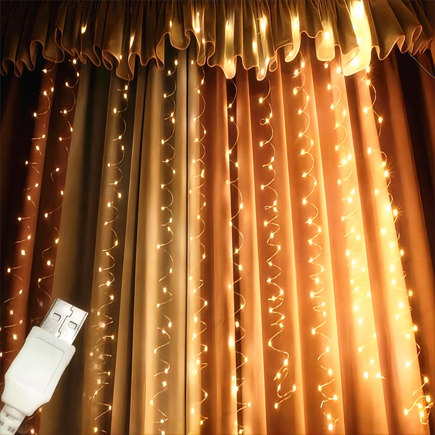 Fairy Curtain String Lights 10X10Ft With Remote Window Lights For Bedroom Weddin