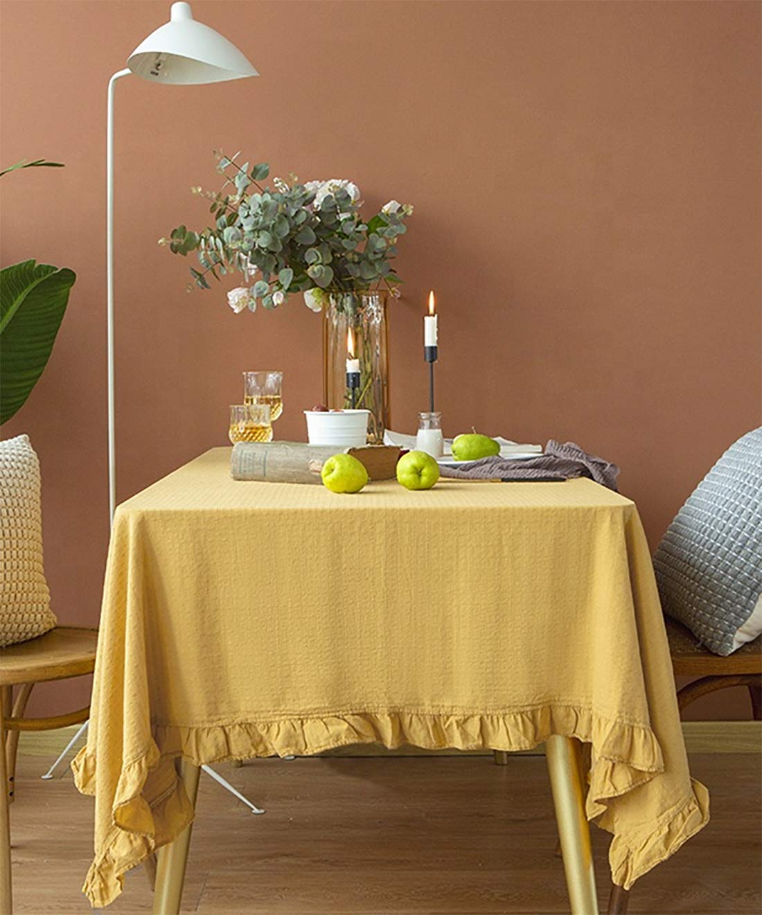 Fennco Styles French Ruffled Border Cotton Woven Tablecloth
