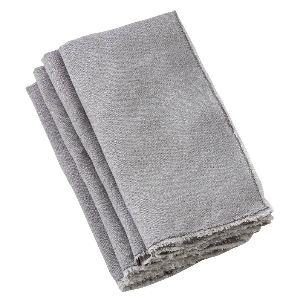 Fennco Styles Classic Stonewashed with Fringe Border 100% Linen Cloth Napkins 20" W X 20" L, Set of 4 – Soft Dinner Napkins for Banquet, Wedding, Special Events and Home Décor