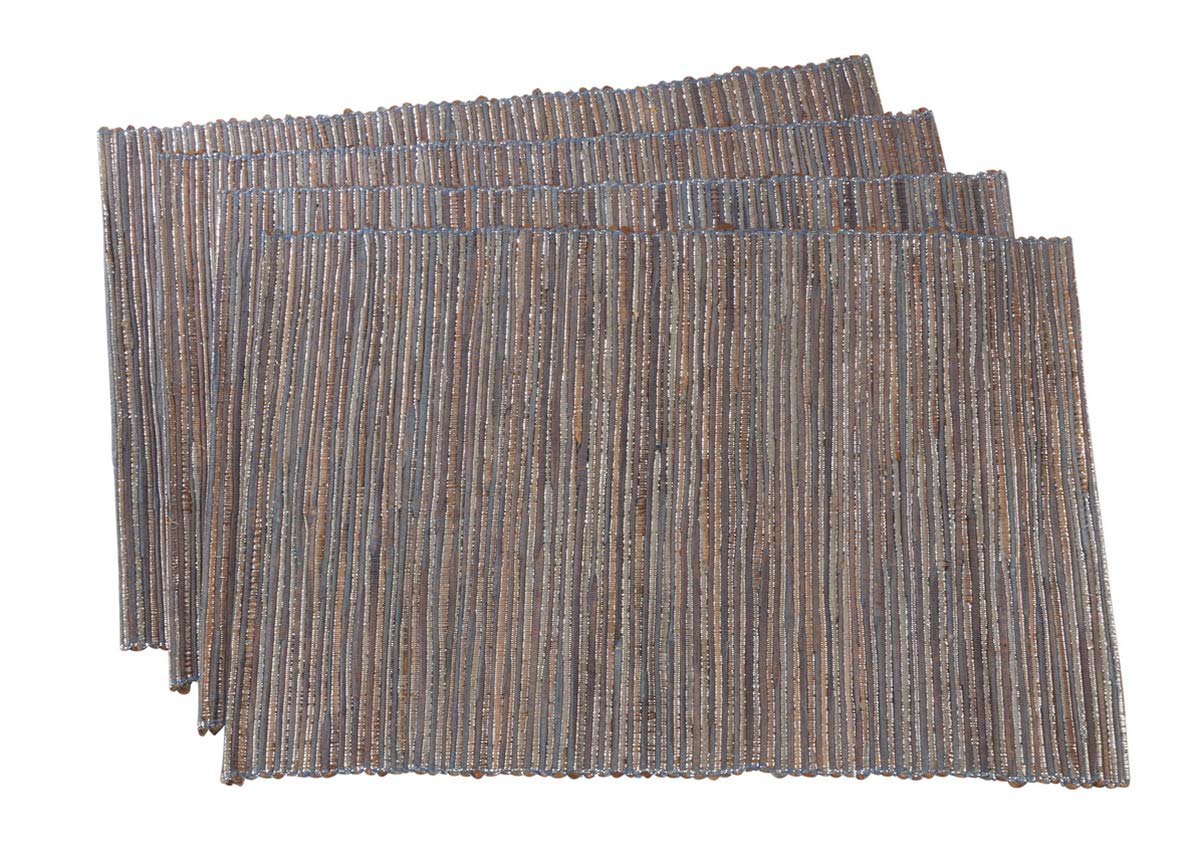 Fennco Styles Shimmering Woven Nubby Texture Water Hyacinth 14 x 20 Inch Table Placemats, Set of 4 - Turquoise Table Mats for Home Decor, Dining Table, Holidays, Home Decor, Special Events