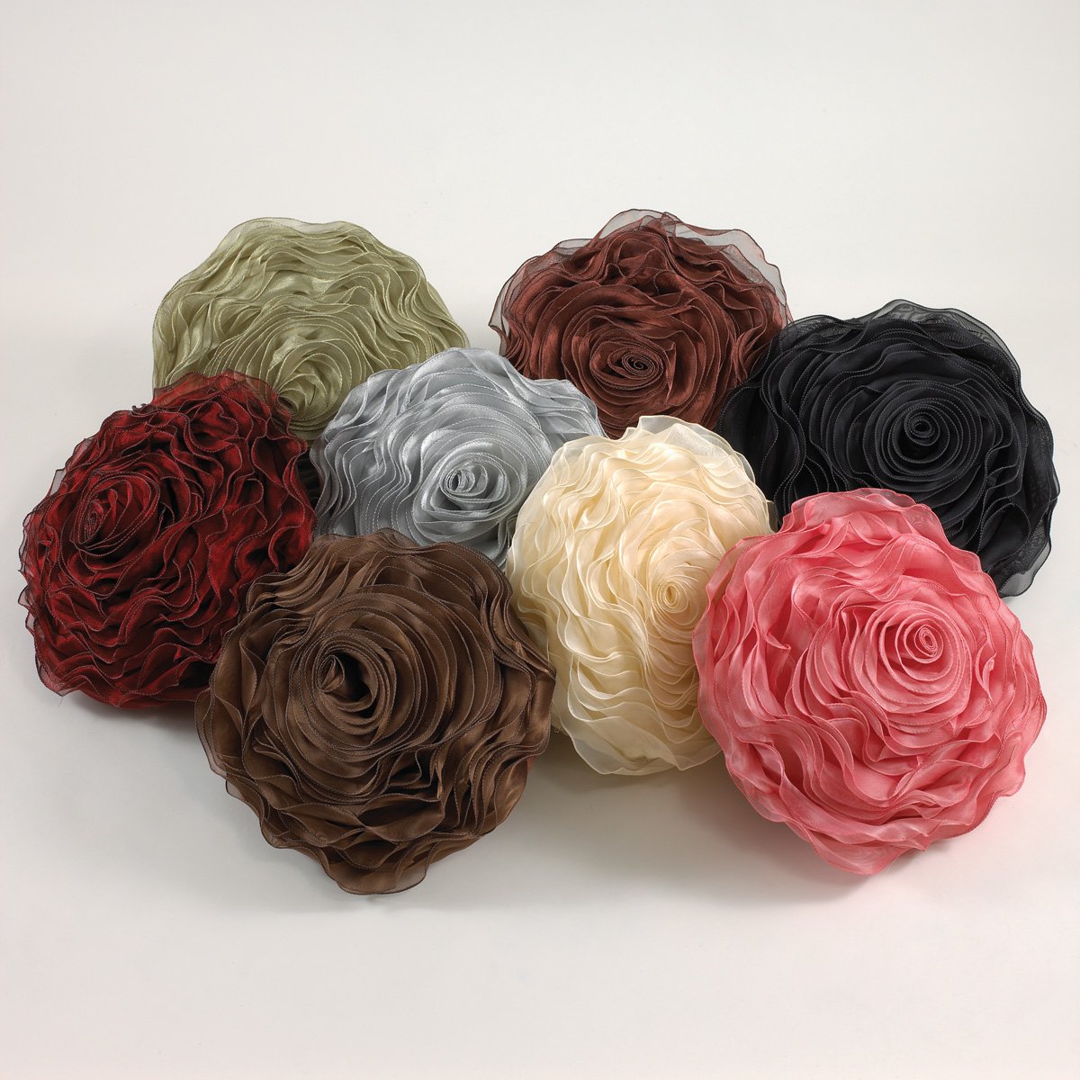 Fennco Styles Hayley Rose Chiffon Flower Decorative Filled Throw Pillow 13-Inch Round
