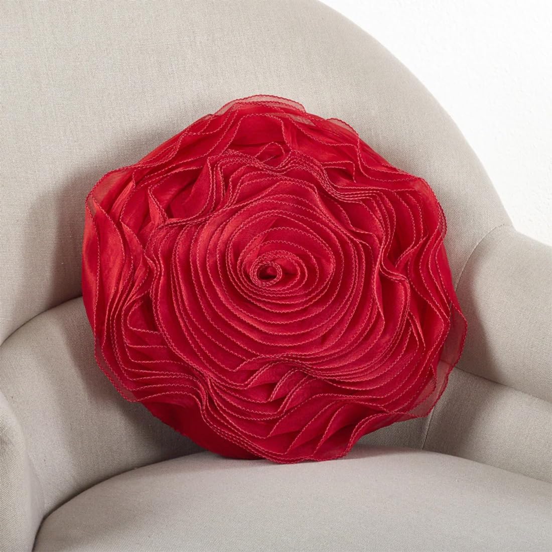 Fennco Styles Hayley Rose Chiffon Flower Decorative Filled Throw Pillow 13-Inch Round