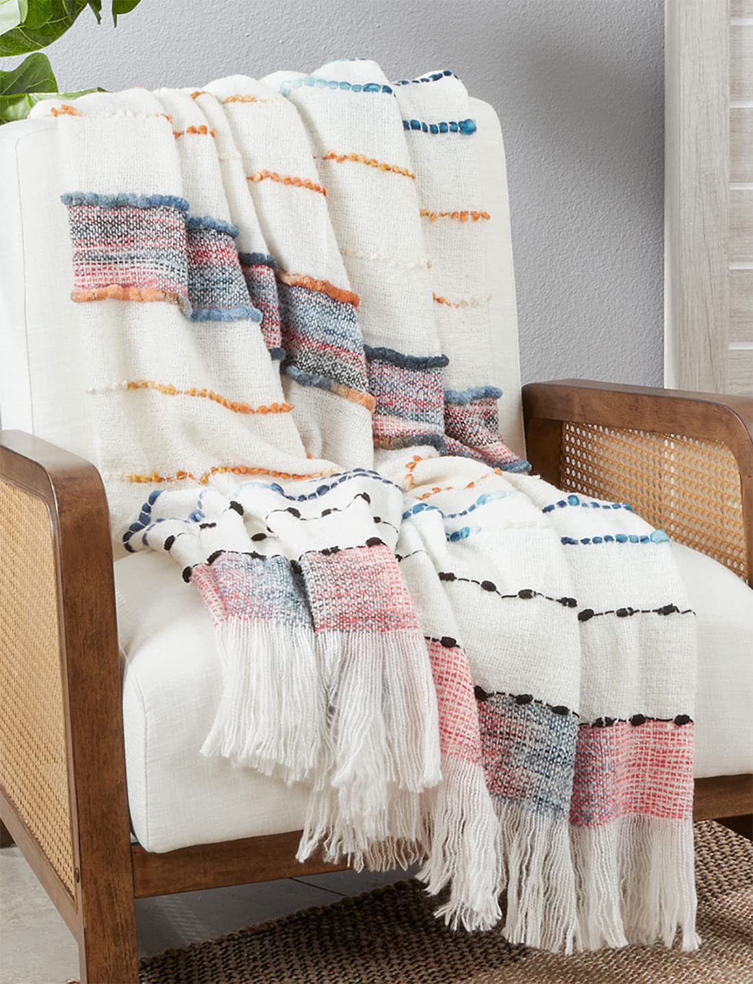 Fennco Styles Chunky Woven Striped Throw Blanket with Fringe 50" W x 60" L - Grey Textured Blanket for Couch, Bedroom, Living Room and Office Décor