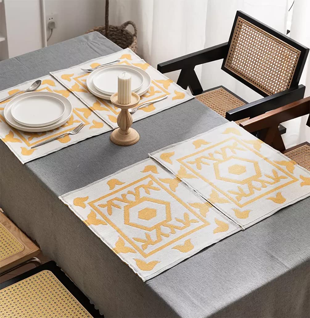 Fennco Styles Reversible Two-Tone Woven Plus Sign Placemats 14”W x 19”L, Set of 4 - Grey Textured Table Mats for Home, Dining Table Décor, Banquets, Holidays