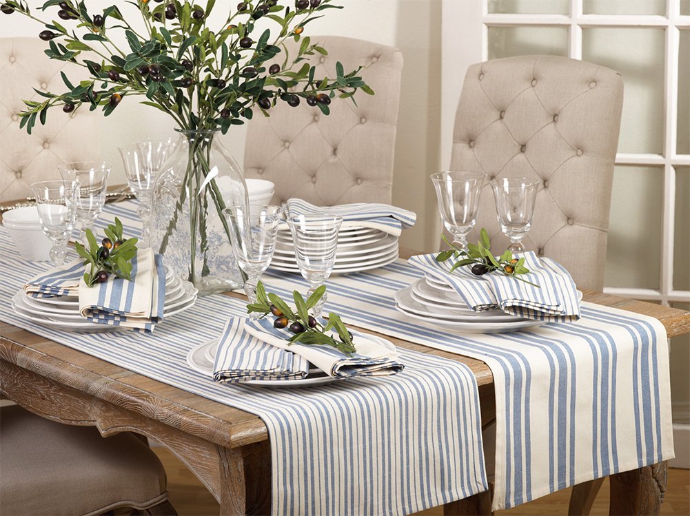 Fennco Styles Dauphine Collection Farmhouse Striped Cotton 20 x 20 Inch Cloth Napkins, Set of 4 - French Blue Dinner Napkins for Dining Table, Banquet, BBQ Table and Family Dinner