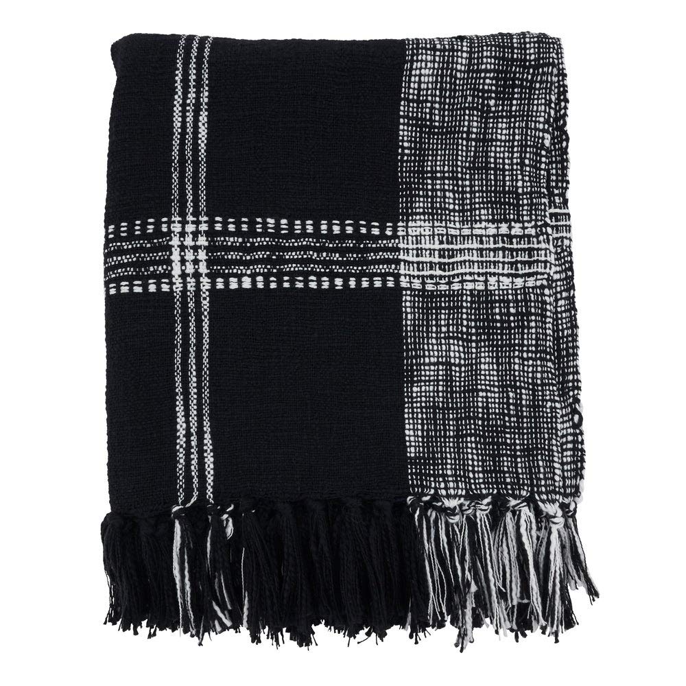 Fennco Styles Luxury Cotton Knit Plaid Modern Tassel 50 x 70 Inch Throw - Throw Blanket for Bed, Couch, Sofa, Home Décor, Ideas