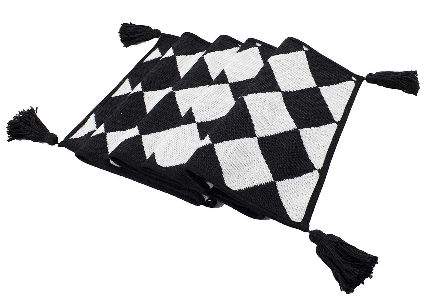Fennco Styles Black and White Checker Woven Table Runner - 14 x 71 Inch Check Runner Table Centerpiece for Dining Home Decor, Indoor Parties, Holiday Events Tassel Table Runner