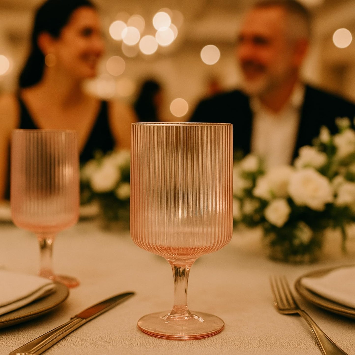 Khen Ripple Textured Blush Pink Stemmed Glass Wine Goblets | Set of 2