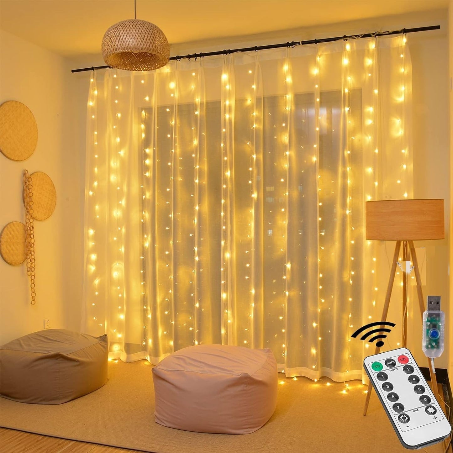 Fairy Curtain String Lights 10X10Ft With Remote Window Lights For Bedroom Weddin