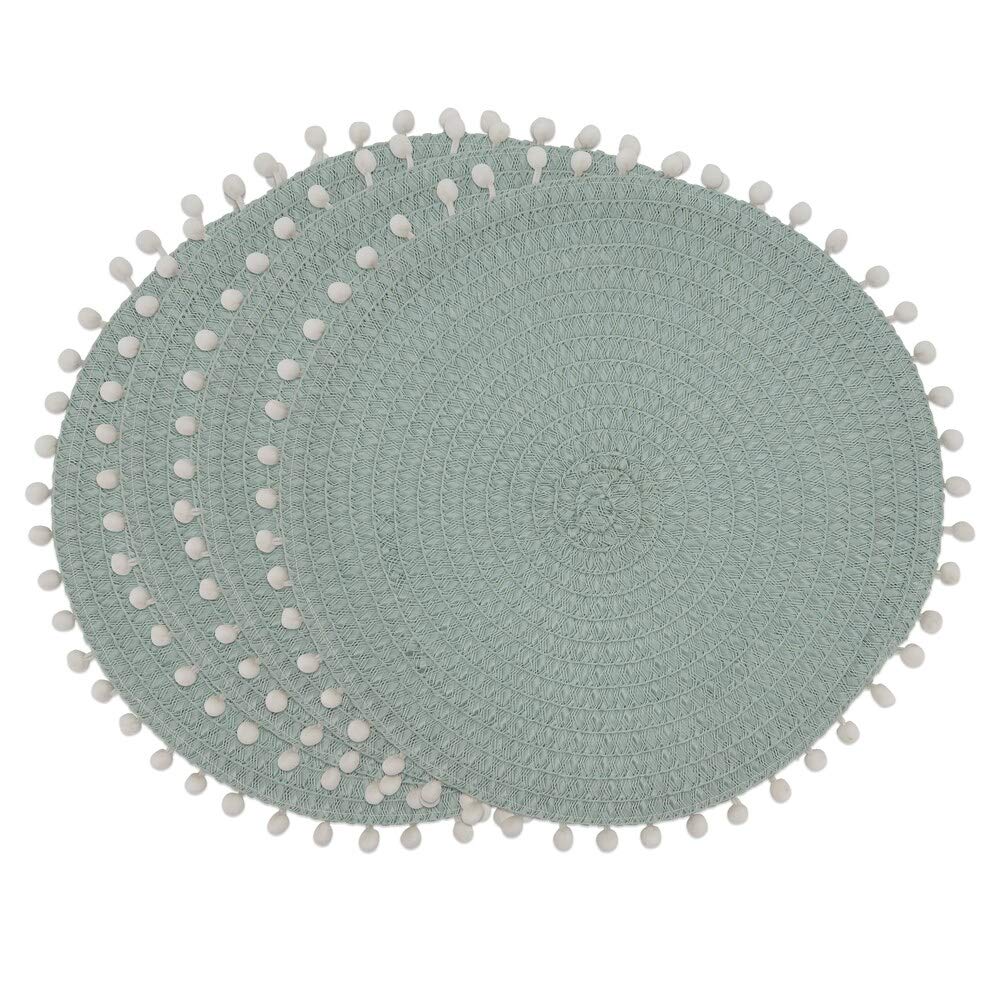 Fennco Styles Pom Pom Textured Placemats 15 Inches Round, Set of 4 – Modern Traycloth Table Mats for Home, Dining Room Décor, Banquets, Indoor & Outdoor and Special Events