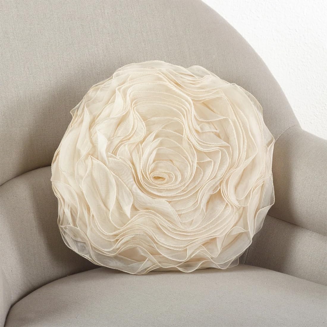 Fennco Styles Hayley Rose Chiffon Flower Decorative Filled Throw Pillow 13-Inch Round
