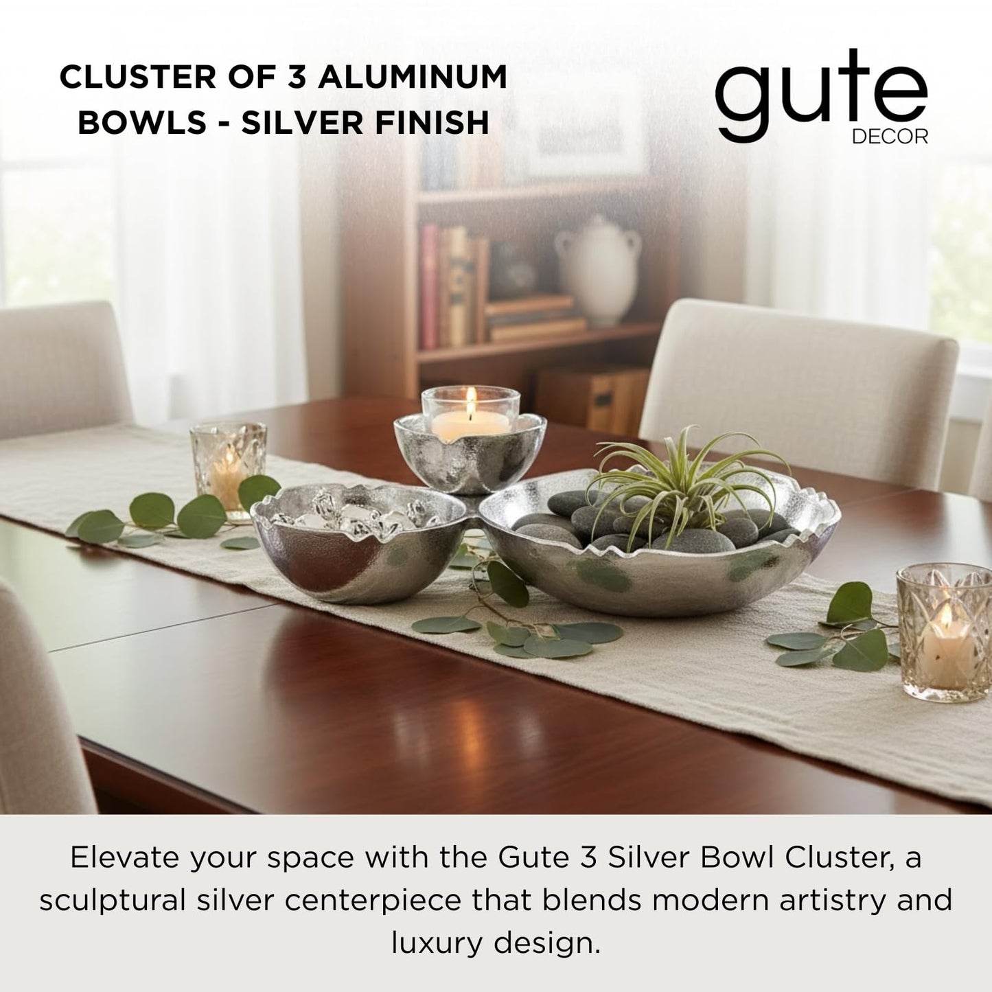 3 Cluster Decorative Bowls Bright Silver Snack Tray Bowl Chip