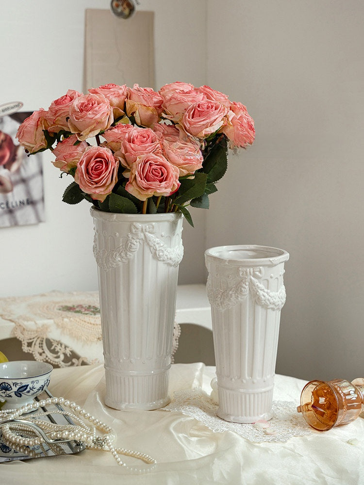 French Embossed Ceramic Flower Vase