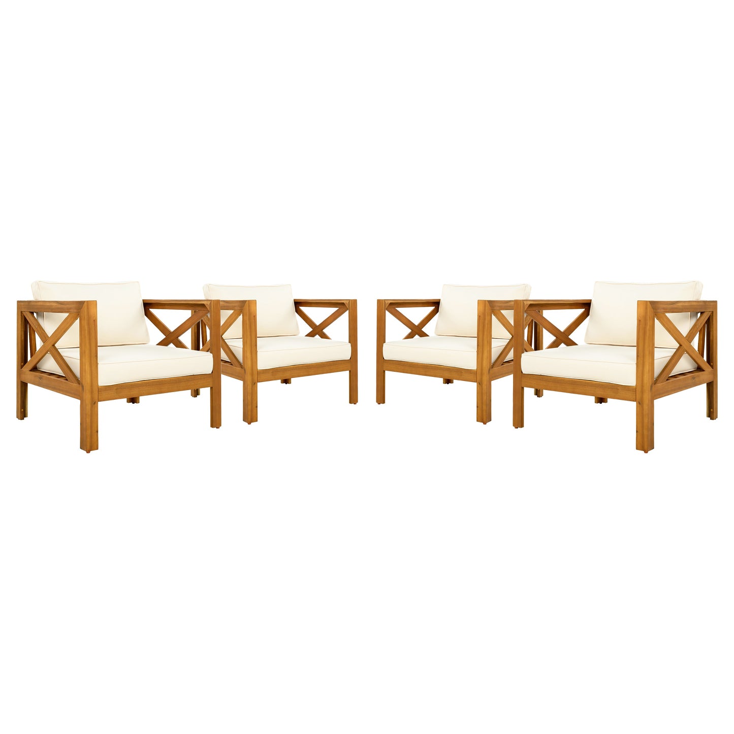 Outdoor Acacia Wood Club Wooden Armchair with Cushions (Set of 2)