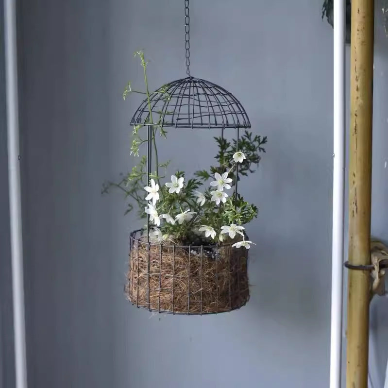 Iron Wire Birdcage Hanging Planter for Outdoor Garden