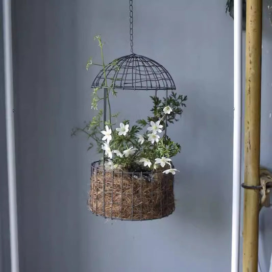 Iron Wire Birdcage Hanging Planter for Outdoor Garden